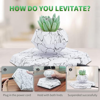 Levitating Plant Pots Floating Hanging Planter for Small Plants. Elevate Your Space Level with The Floating Plant Pot – Stunning Home and Office Deco (White)