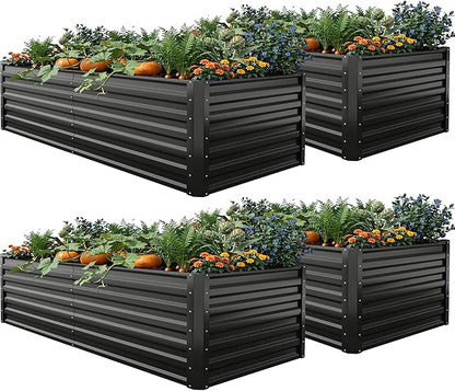 YITAHOME 6x3x2 ft 4pcs Galvanized Raised Garden Bed Kit, Large Metal Planter Box with Gloves & Support Rod, Outdoor Flower Bed for Plants Vegetables, Black