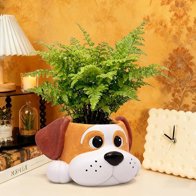 Dog Resin Planter Pot - Funny Animal Plant Pots for Home Office Decor, Cute Flower Pot with Drainage Hole for Indoor Outdoor Plants, Unique Succulent Pots Gift IdeaI for Plant Lovers