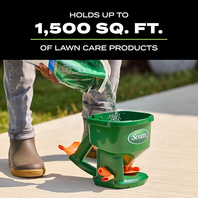 Scotts Whirl Hand-Powered Spreader for Grass Seed, Fertilizer, Salt, Ice Melt, Handheld Spreader Holds up to 1,500 sq. ft. Product