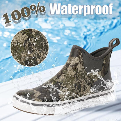 Trudave Mens Deck Boots, Waterproof Rubber Fishing Rain Boots, Anti-slip Short Ankle Shoes for Outdoor Fishing, Boating, Size 5-14