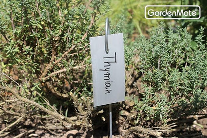 GardenMate 25-Pack Weatherproof Hook Metal Plant Labels Hanging on a Metal Rod, Height 10", Label Area 3'' x 1 3/8''