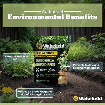 Wakefield Biochar Blend with CarbonBoost™ Technology – Enhanced Water & Nutrient Retention for Raised Bed Garden Soil - Ultimate Organic Potting Soil Mix for Vegetables, Gardens and Houseplants - 2qt