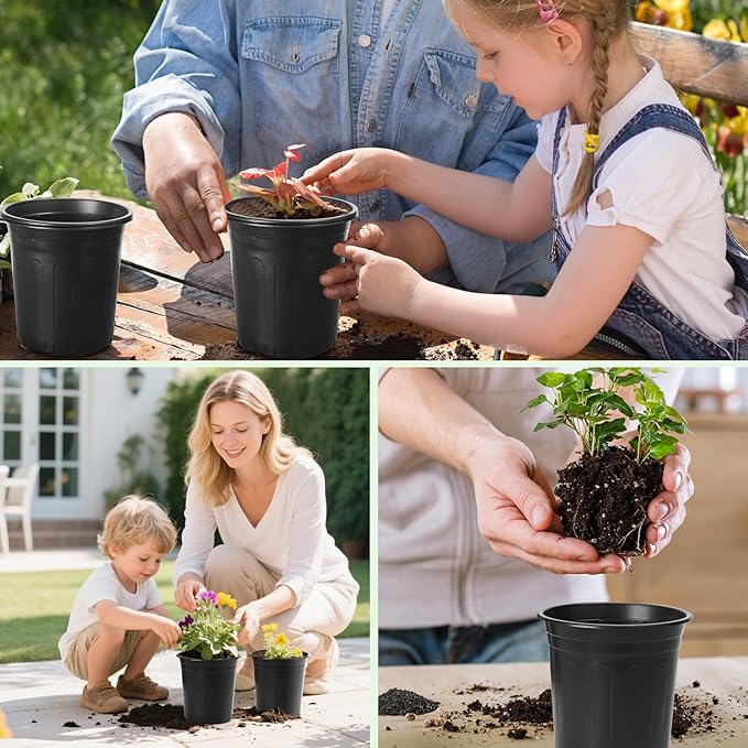 12Pack 3 Gallon Flexible Plant Nursery Pots, Soft Plastic Seedling Pots, Seed Starting Pot Flower Plant Container for Succulents, Cuttings, Transplanting Seedlings - Black