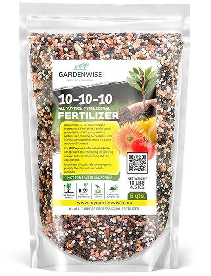 10-10-10 Plant Fertilizer Slow Release - 10 10 10 All Purpose Granular Garden Fertilizer for Vegetables, Tomato, Arborvitae, Shrubs, Rose, Flowers, Fruit, Fig Trees (5 QUARTS)