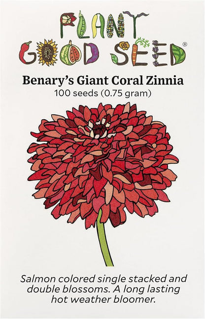 Plant Good Seed Organic Benary's Giant Coral Zinnia Seeds for Planting: Hot Weather Cut Flower, Double Stacked Blossoms - 100 Seed Packet