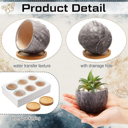 Marbling Ceramic Flower Pot 3.35 Inch Succulent Small Plant Cactus Herbs Planter Ceramic Pot with Drainage Hole Matte Round Container(4 Pcs,Modern Style)