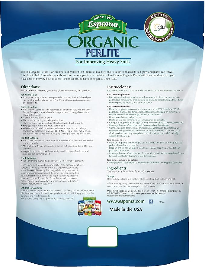 Espoma Organic Perlite; All Natural and Approved for Organic Gardening. Helps Loosen and Aerate Heavy Soils, Prevent Compaction & Promotes Root Growth – Pack of 3