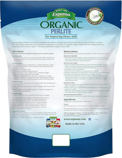 Espoma Organic Perlite; All Natural and Approved for Organic Gardening. Helps Loosen and Aerate Heavy Soils, Prevent Compaction & Promotes Root Growth – Pack of 3