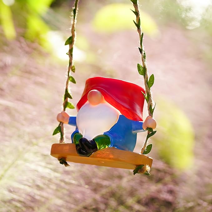 Swing Garden Gnome Hanging Planters for Indoor Plants, Cute Small Succulent Pots with Drainage Hole, Resin Plant Hangers Outdoor, Hanging Plant Holder for String Of Pearls, Gift Ideas for Mother