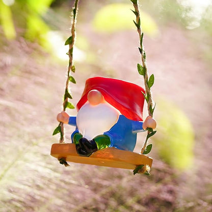 Swing Garden Gnome Hanging Planters for Indoor Plants, Cute Small Succulent Pots with Drainage Hole, Resin Plant Hangers Outdoor, Hanging Plant Holder for String Of Pearls, Gift Ideas for Mother