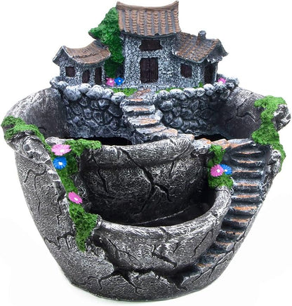 goldblue Fairy Garden Planter Plants Pot Tiny Creative Flowers Succulent Plants Fairy House Pot Holders Hanging Garden Design with Sweet House (Sliver)