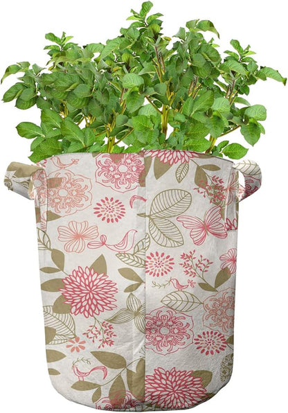 Ambesonne Colorful Grow Bags 5-Pack, Vibrant Vintage Orchid, Heavyduty Fabric Pots with Handles for Plants, Purple Lilac