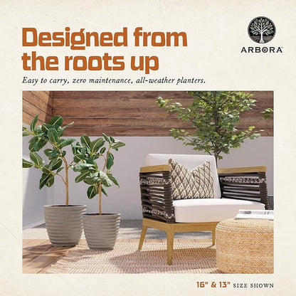 ARBORA 13" Ibiza Polyresin Indoor and Outdoor Planter with Stone Blend Concrete Gray Finish - Durable, Weatherproof, Lightweight, Large Plant Pot for Patio, Garden, Deck, Entryway