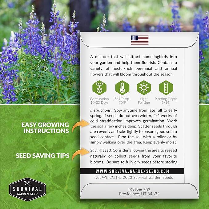 Hummingbird Pollinator Mix Wildflower Seed for Planting - Packet with Instructions to Plant and Grow Flowering Plants in Your Home Vegetable Garden - Non-GMO Heirloom Varieties - Survival Garden Seeds