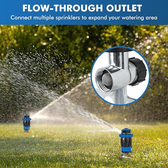 RESTMO Gear Drive Sprinkler with Metal Spike Base, 5-Pattern Heavy Duty Gardening Watering System, Multi-Adjustable Lawn Sprinkle for Garden Plant, Flower Bed and Large Yard Area Watering, Blue