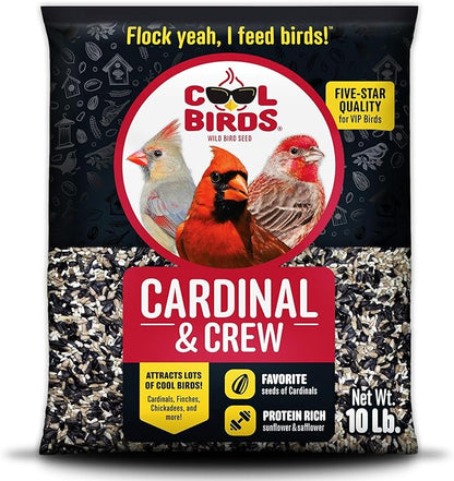 Cardinal & Crew Wild Bird Seed – 10 lb. Black Oil Sunflower, Sunflower Hearts & Safflower Blend for Cardinals, Grosbeaks & Chickadees – Bird Food for Outside Feeders