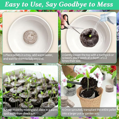 Legigo 100 PCS 40mm Peat Pellets Seed Starter Soil, Compressed Seed Starting Pods Plant Starter Soil Pods Plugs for Seedlings, Peat Pods for Starting Seeds, Herbs Tomatoes Flowers and Vegetables