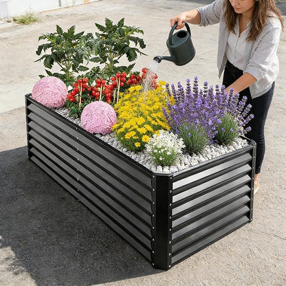 GARDMAX 6x3x1FT Raised Garden Bed Kit, Metal Planter Boxes Outdoor with Easy Assembly, Large Garden Bed for Vegetables, Fruits, Flower, Herbs Rectangle Dark Grey