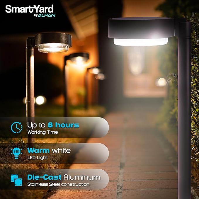 Solar Pathway Light Outdoor (Warm White) - 4 Pack - with Integrated Solar Panel, Weather-Resistant Die-Cast Aluminum, LED Path Light for Garden, Yard, or Patio – Easy Stake Installation, Outdoor Use