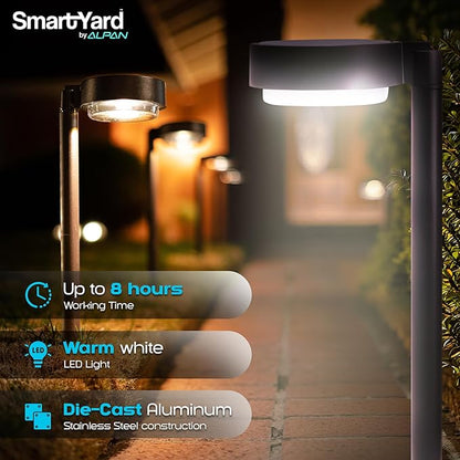Solar Pathway Light Outdoor (Warm White) - 4 Pack - with Integrated Solar Panel, Weather-Resistant Die-Cast Aluminum, LED Path Light for Garden, Yard, or Patio – Easy Stake Installation, Outdoor Use