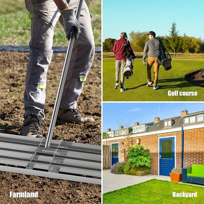 BBQ-PLUS 48" Lawn Leveling Rake, Lawn Leveler Tool with 52"-78" Adjustable Telescopic Handle, Effort-Saving Level Rake for Dirt, Soil, Grass, Golf Course, Farm & Garden, Heavy-Duty Stainless Steel