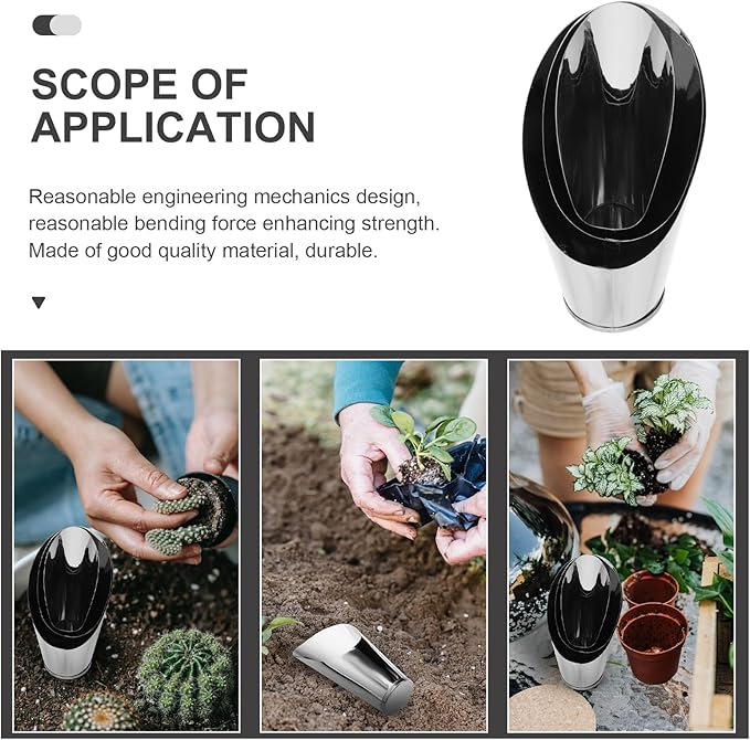 Kisangel Stainless Steel Gardening Shovel Set 3 Sizes Soil Spade Cups for Indoor Outdoor Bonsai Succulent Planting and Potting Tools 6.89 Inch Metal Soil Scoops for Garden Care