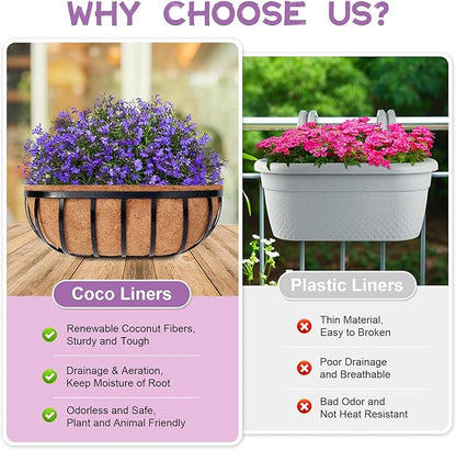 Riare 4 Pack 36 Inch Trough Coir Liners for Planters, Pre-Formed Coconut Coir Replacement Natural Coco Fiber Window Box Liners for Wall Planter, Window Basket Deck Railing Planter