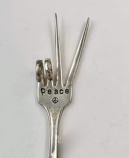 Plant Marker, Peace Sign Fork, Container Indoor Garden, Recycled Fork Stamped