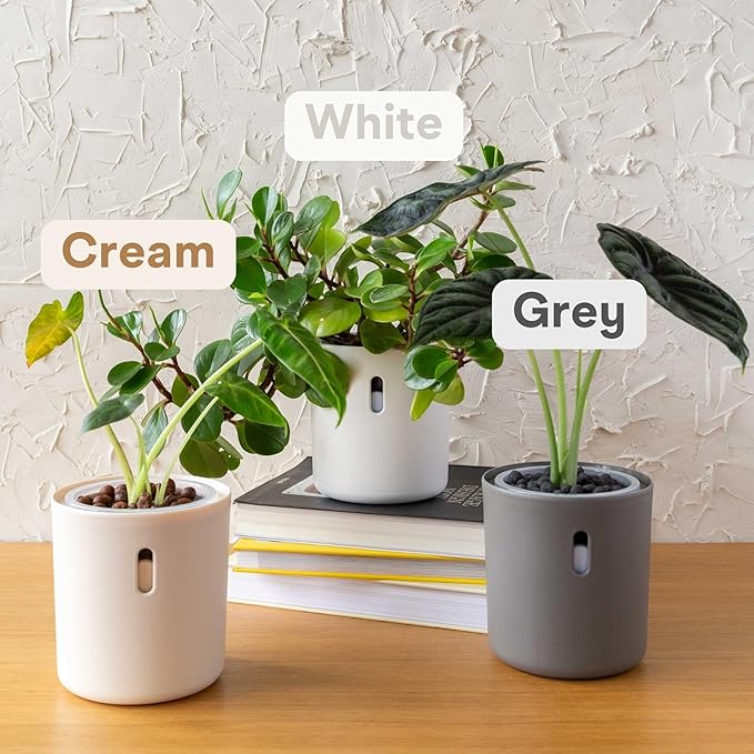 Self Watering Pot for Leca and Pon, Semi Hydroponic Planter for Indoor Plants, Clear Inner Pot & Water Level Indicator (Grey (4-Pack), 4 inch)