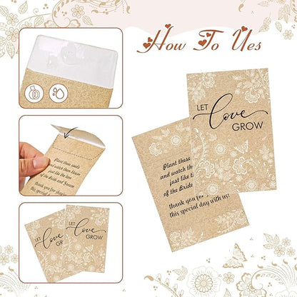Cinrobiye 50 Sets Let Love Grow Wedding Favors for Guests Seed Packet Bags (Seed Not Include) with Tags & Labels Flowerpot for Bridal Shower Party Favors Bulk Wedding Souvenirs for Guests(Retro)