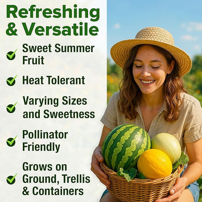 HOME GROWN Melon Seeds Variety Pack 5 Heirloom Vegetable Seeds, Watermelon Cantaloupe Honeydew Sugar Baby & Melon, High Germination for Planting Home Garden Indoors