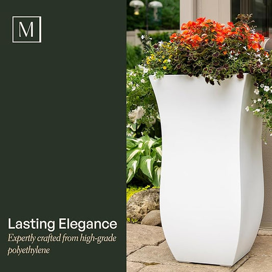 Mayne Valencia 30-Inch Tall Planter – Weather-Resistant Planter for Flowers – Durable Indoor/Outdoor Design for Patio, Porch, or Entryway