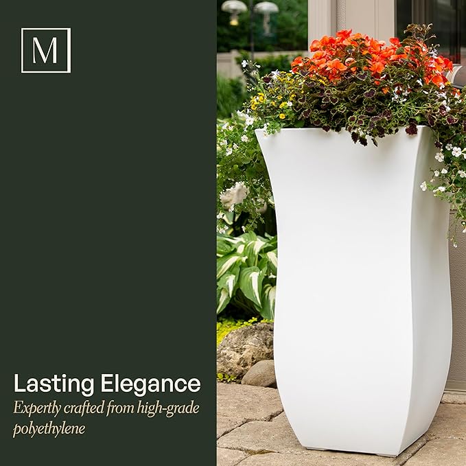 Mayne Valencia 30-Inch Tall Planter – Weather-Resistant Planter for Flowers – Durable Indoor/Outdoor Design for Patio, Porch, or Entryway