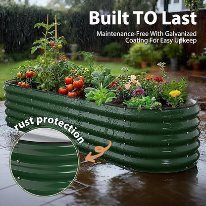 8x2x1.5 ft Galvanized Steel Raised Garden Bed, Raised Garden Bed Kit, Galvanized Planter Box Outdoor, 18" Tall Oval Large Metal Raised Bed for Gardening Vegetables Flower Herb (Moss Green)