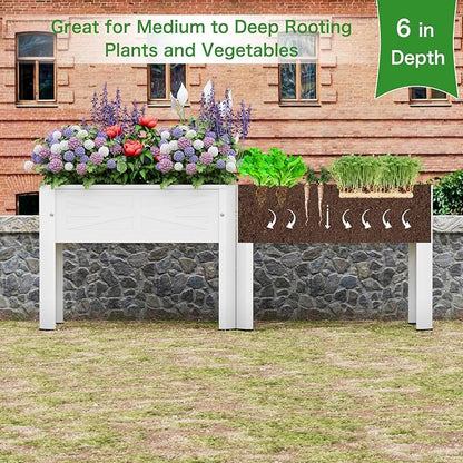 Elevated Metal Planter Box Stand Heavy Duty Raised Garden Bed for Vegetables Flowers Herbs Indoor Outdoor Use, Cream
