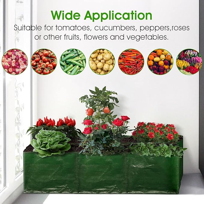 iPower PE Garden Planting Bed 35-Gallon Heavy Duty Plastic Raised Plant Grow Bag with 6 Partition Grids Potato Tomato Rectangle Planter Pots Containers, for Vegetables, Fruits, Flowers, 4 Packs New