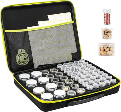 ProCase 65 Slots Seed Storage Organizer Sorter Box, Sturdy Seed Bank Saving Kit Container for Garden Vegetable Plant Flower, Seed Keeper Set with Label Stickers Funnel 3 Size of Bottles 1 oz 3 oz 5 oz