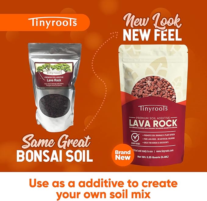 Tinyroots Red Lava Rock for Plants, 2.25 Quarts, Sifted Bonsai and Cactus Soil Additive, Maintains Proper Moisture, Used for Top Dressing, Volcanic Rock, No Dyes or Chemicals
