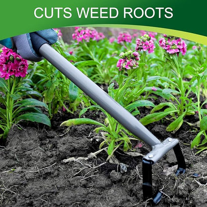 Walensee Stirrup Hoe Garden Tool, Hollow Trapezoid Weeding Tool with 14 Inch Scuffle Loop, Sharp Metal Hand Cultivator Rake for Lawn, Garden or Greenhouse, Durable Grass Scraper, Mini Gift, Grey
