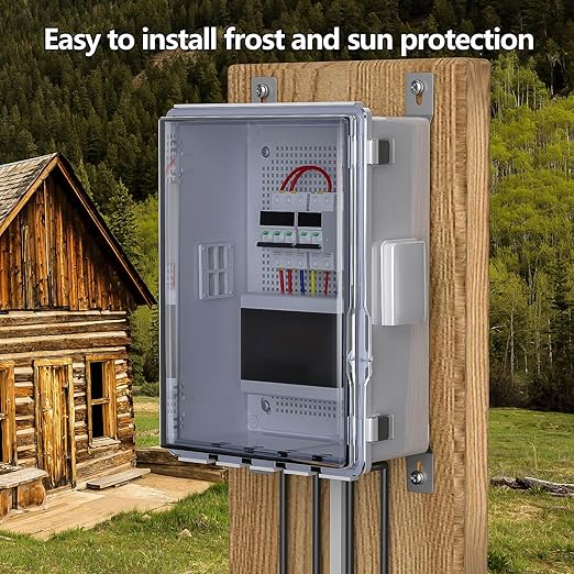 ABS Electrical Junction Box, Ventilated Design, Cable Grommets, IP65 Waterproof Enclosure, Indoor/Outdoor Use with Mounting Panel .(Clear Cover, 13.8"x9.7"x5.9")
