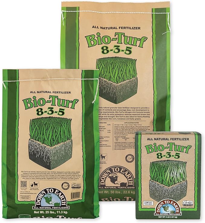 Down To Earth All Natural Fertilizers Organic Bio-Turf Lawn Food for Grass, Landscape and Ornamentals - Works with Lawn Spreaders 8-3-5, 50 Lb