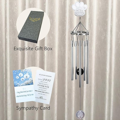 Paw Print Pet Memorial Wind Chime - Sympathy Gifts for Loss of a Dog or Cat, Bereavement Windchimes Outdoor in Memory of Beloved Pet,Pet Memorial Gifts with Keepsake Card