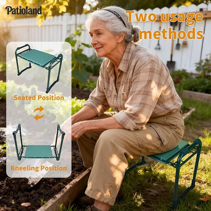 Garden Kneeler and Seat with 1 Tool Bag, 10.2" Widen Heavy Duty Thicken Soft Kneeling Pad, 2-in-1 Folding Garden Stool, Outdoor Yard Work Seat, Ideal Gardening Gifts for Mom, Women, Grandma