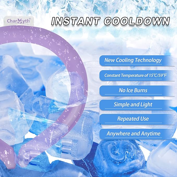 Neck Cooling Tube Reusable Ice Cooler Ring Instant Cooling Below 15°C (59°F) Portable Neck Wrap for Summer Outdoor & Indoor Use Heat Relief & Comfort (Purple)