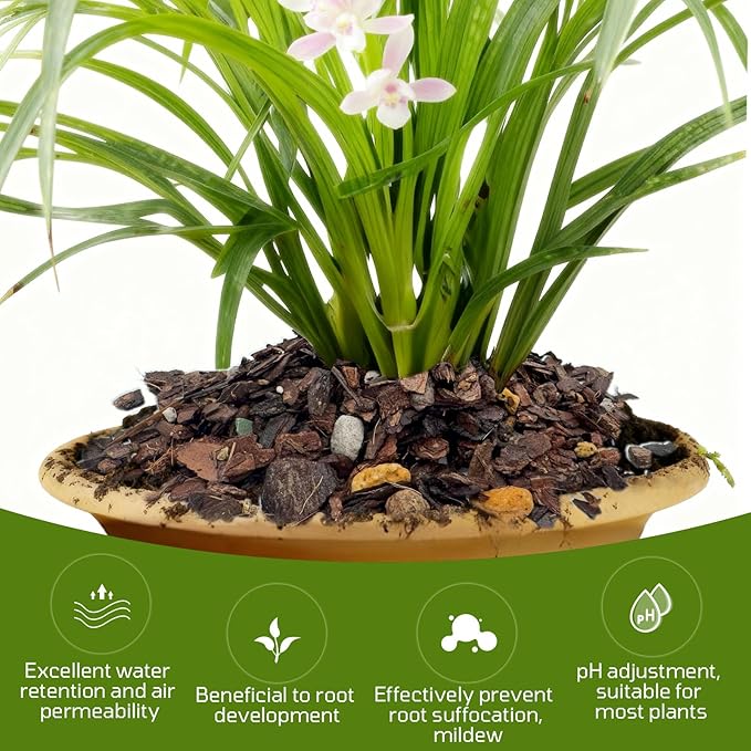 Organic Orchid Potting Mix, Mixture of Perlite, Pine Bark, Volcanic Rock, Coconut Coir, Pine Needle Soil, and 7 Other Components+Orchid Sphagnum Moss (3 QT)