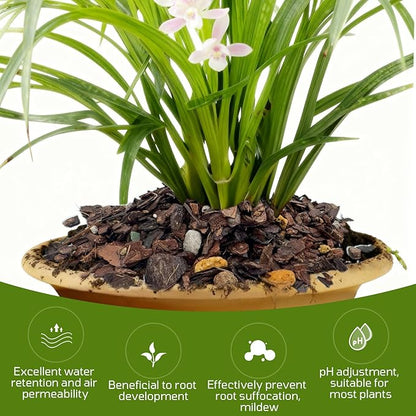 Organic Orchid Potting Mix, Mixture of Perlite, Pine Bark, Volcanic Rock, Coconut Coir, Pine Needle Soil, and 7 Other Components+Orchid Sphagnum Moss (1 QT)