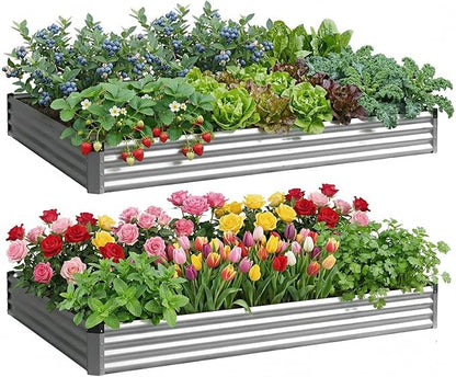 2PCS 6x3x1 FT Rectangle Metal Raised Garden Bed Kit, Elevated Garden Planter Box Outdoor, Large Planters for Outdoor Plants, Flower, Vegetables, Fruit, Herbs (Silver)