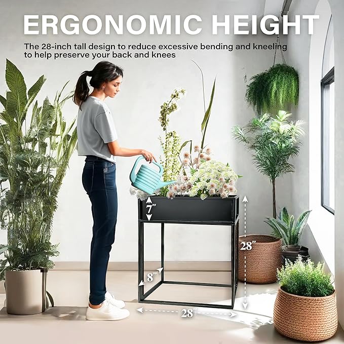 Cocoyard Elevated Planter Box - 28 Inch Durable Raised Garen Bed for Herbs and Flowers - Tall Rectangle Planter for Outdoor Plants & Patios & Balconies Gardening (Black, 28" H - 2 Pack)