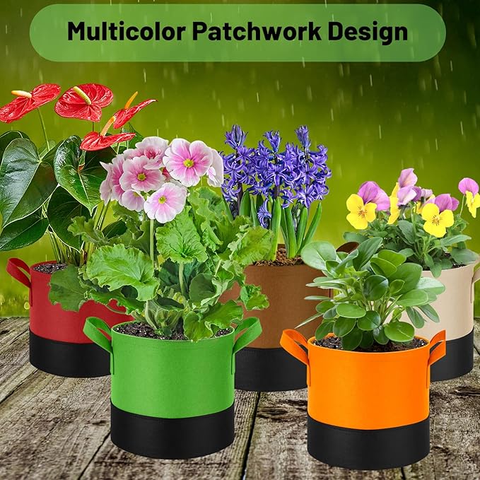 5 Pack 10 Gallon Durable Grow Bags, 350G Heavy-Duty Fabric Pots with Handles, Breathable Plant Containers for Vegetables, Flowers, Fruits, Indoor & Outdoor Gardening, Aeration Fabric Planters